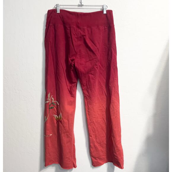 Vintage Lucky Y2K Pants Medium Wide Leg Embroidered Ombre Red Butterfly Flowers - Picture 2 of 10